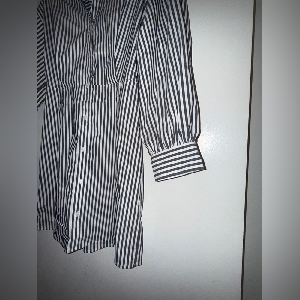 EXPRESS  Striped Fitted Poplin Long Sleeve Mini Shirt Dress SIZE: SMALL - Picture 8 of 10